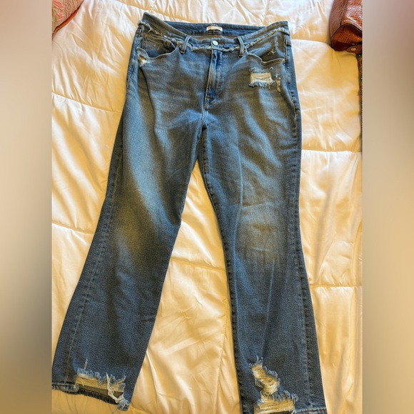 Good American Soft-tech Good Curve Straight Jeans Distressed Denim Size 15 - Picture 2 of 5